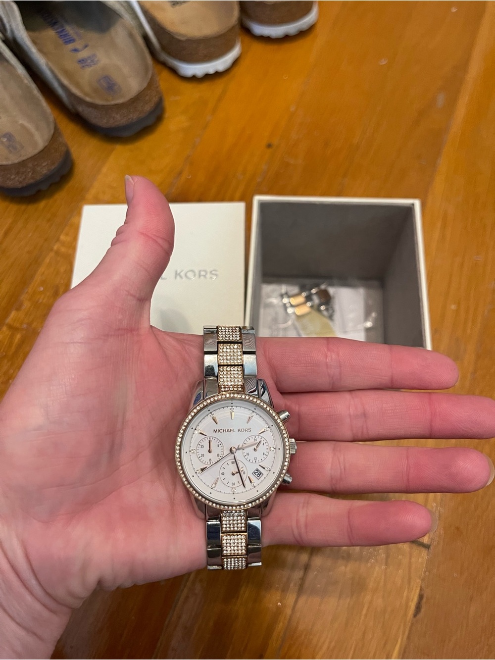 Michael Kors Two-Tone Gold and Silver Crystal-Accented Men's Chronograph Watch